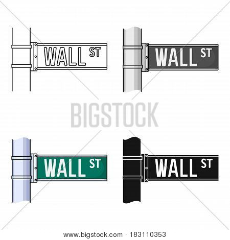 Wall Street sign icon in cartoon style isolated on white background. Money and finance symbol vector illustration.