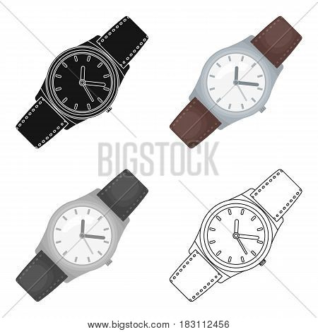 Classic wrist watch icon in cartoon design isolated on white background. Hipster style symbol stock vector illustration.