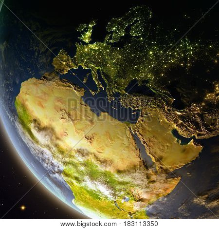 Emea Region From Space During Dusk