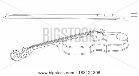Vector illustration of violin and bow isolated on a white background. Can be used for graphic design, textile design or web design.
