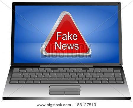 Laptop Computer with red Fake News warning sign - 3D illustration
