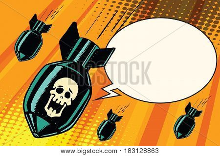 Mass bombing, shouting no skeleton. Comic book illustration pop art retro color vector