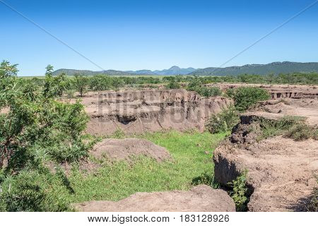 Soil erosion landscape due to deforestation and environmental mismanagement