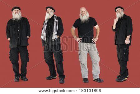Adult Men Set Gesture Standing Studio Isolated