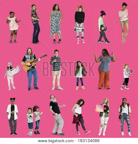 Diverse of People Enjoy Music Lifestyle Studio Isolated