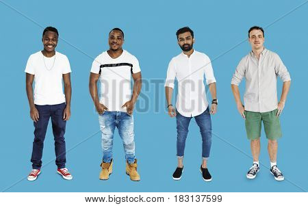 Diversity Adult Men Set Gesture Standing Together Studio Isolated