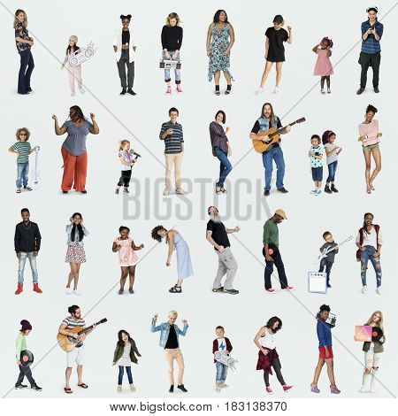 Diverse of People Enjoy Music Lifestyle Studio Isolated