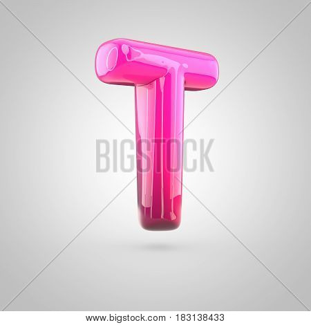 Glossy Red And Pink Gradient Paint Alphabet Letter T Uppercase Isolated On White Background