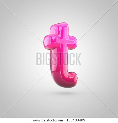 Glossy Red And Pink Gradient Paint Alphabet Letter T Lowercase Isolated On White Background