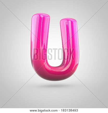 Glossy Red And Pink Gradient Paint Alphabet Letter U Uppercase Isolated On White Background