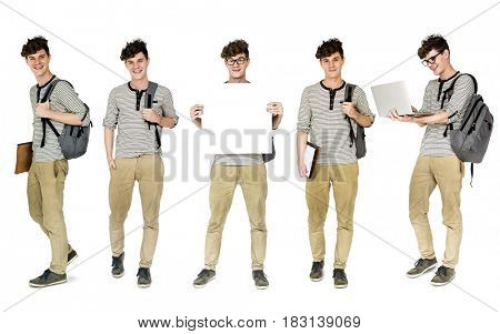 Young Adult Man Student Gesture Studio Portrait Isolated