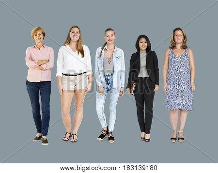 Diversity Women Set Gesture Standing Together Studio Isolated