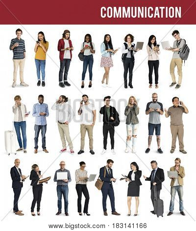 Diverse of People Using Digital Devices Communication Studio Isolated