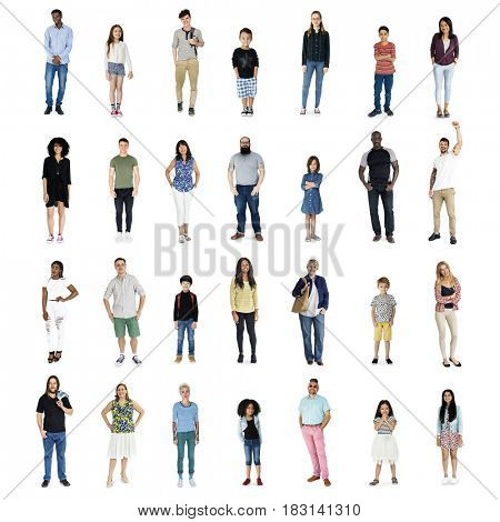 Diversity People Set Gesture Standing Together Studio Isolated