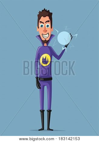Evil superhero. Mr. Psycho. Cartoon vector illustration. Person in uniform. For banners and posters. Bad man. Hero character