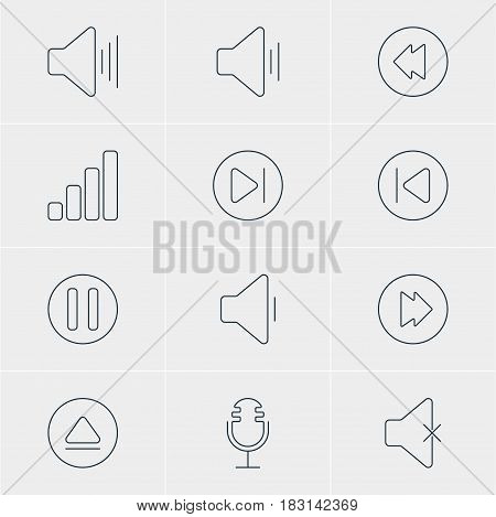 Vector Illustration Of 12 Melody Icons. Editable Pack Of Reversing, Mike, Advanced And Other Elements.
