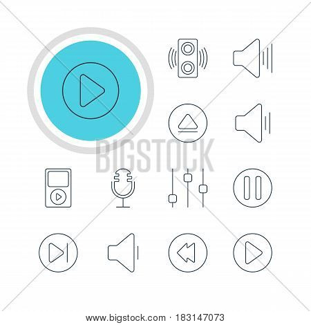Vector Illustration Of 12 Melody Icons. Editable Pack Of Audio, Amplifier, Mp3 And Other Elements.