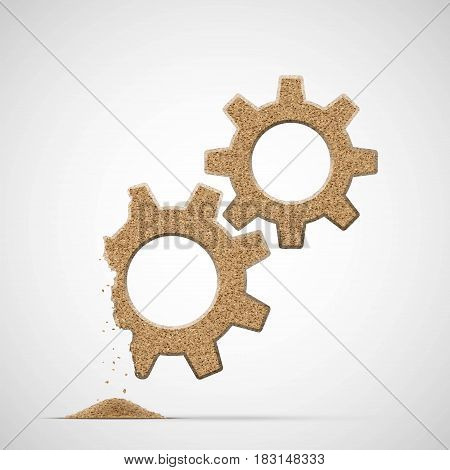 Broken gears made of sand. Stock vector illustration.