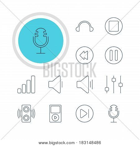 Vector Illustration Of 12 Melody Icons. Editable Pack Of Audio, Stabilizer, Subsequent And Other Elements.