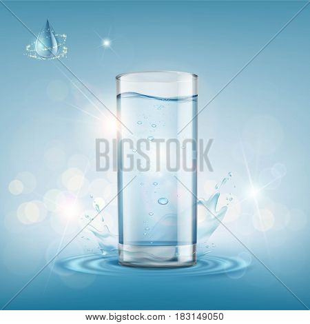 Glass with clear water. Stock vector illustration.