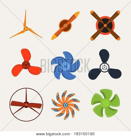 Turbines icon propeller fan rotation technology equipment blade wind ventilator generator vector illustration. Air blower electric industrial ventilators.
