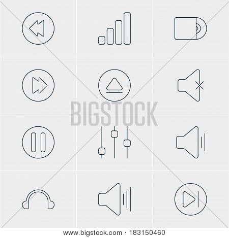 Vector Illustration Of 12 Music Icons. Editable Pack Of Stabilizer, Audio, Rewind And Other Elements.