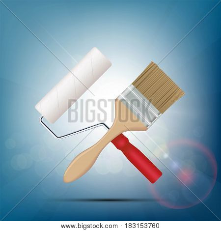 Paint brush and roller. Construction and repair. Stock vector illustration.
