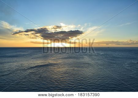 Sunset over Caribbean Sea. Roseau in Dominica