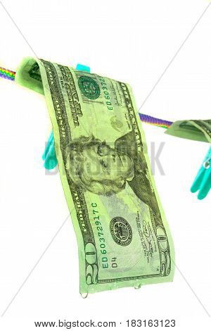 banknote 20 american dollars isolated on a white background