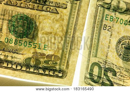 banknote 20 american dollars on a white background