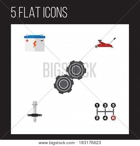 Flat Service Set Of Accumulator, Muffler, Lifting And Other Vector Objects. Also Includes Battery, Pulley, Car Elements.