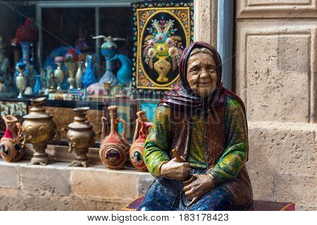 Azerbaijan, Baku, March 15, 2017. Figures of fairy-tale characters in old town