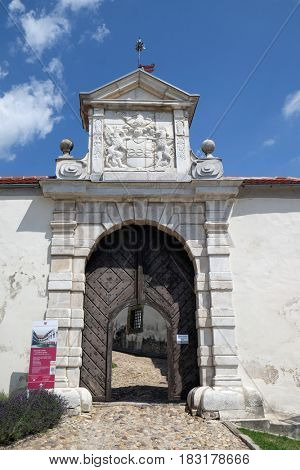 PTUJ, SLOVENIA - JULY 02: Coat of arms above entrance of Castle in Ptuj, town on the Drava River banks, Lower Styria Region, Slovenia on July 02, 2016.