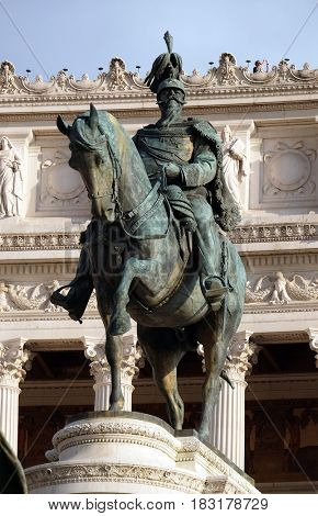 ROME, ITALY - SEPTEMBER 01: Equestrian sculpture of Victor Emmanuel II, Altare della Patria, Piazza Venezia, Rome, Italy on September 01, 2016.
