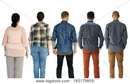 Group of Diverse People Turn Back Side Set Studio Isolated