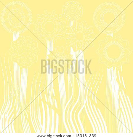 drawing template flowers and grass circles ethnic yellow background