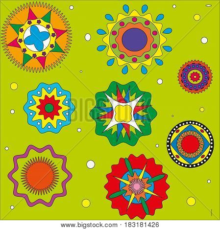 Pattern on a green background circles color patterns ethnic