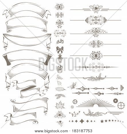 Vintage ribbon and lace design elements set