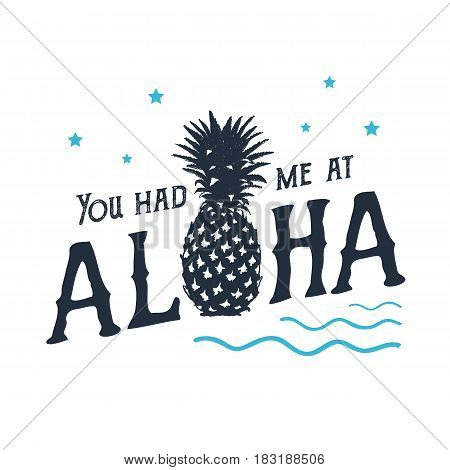Hand drawn label with textured pineapple vector illustration and 