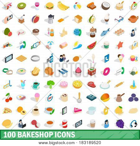 100 bakeshop icons set in isometric 3d style for any design vector illustration