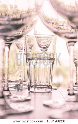 water glass on the shelves Drinking water container Empty water glass