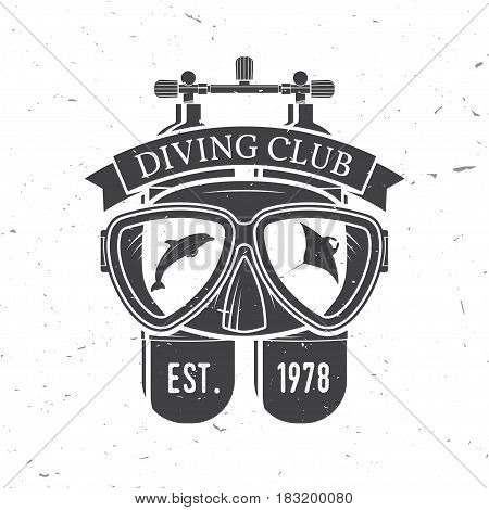 Diving club. Vector illustration. Concept for shirt or logo, print, stamp or tee. Vintage typography design with diving mask and dive tank silhouette.