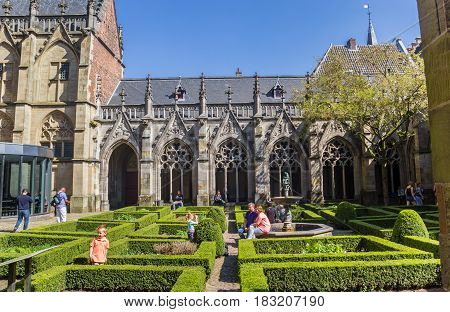 UTRECHT, NETHERLANDS - APRIL 09, 2017: Courtyard of the Dom church in Utrecht, Holland