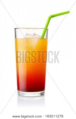 Glass of Tequila Sunrise cocktail isolated on white