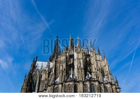 View on the beautiful old Cologne Cathedral in Germany / City of Cologne.
The Cologne Cathedral.is a UNESCO World Heritage and was built in 13th century.
He has a height of 157,38 meters.