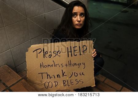 Homeless Hungry Woman Asking for Help