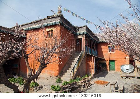 Nepalese building in Jhong village near Muktinath beautiful village in lower Mustang area round Annapurna circuit trekking trail Nepal