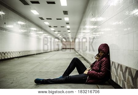 Adult Woman Sitting Hopeless on The Floor
