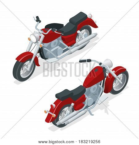 Isometric motorcycle or motorbike isolated on white background. The concept of freedom and travel.