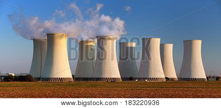 Evening colored sunset view of Nuclear power plant Jaslovske Bohunice - Slovakia